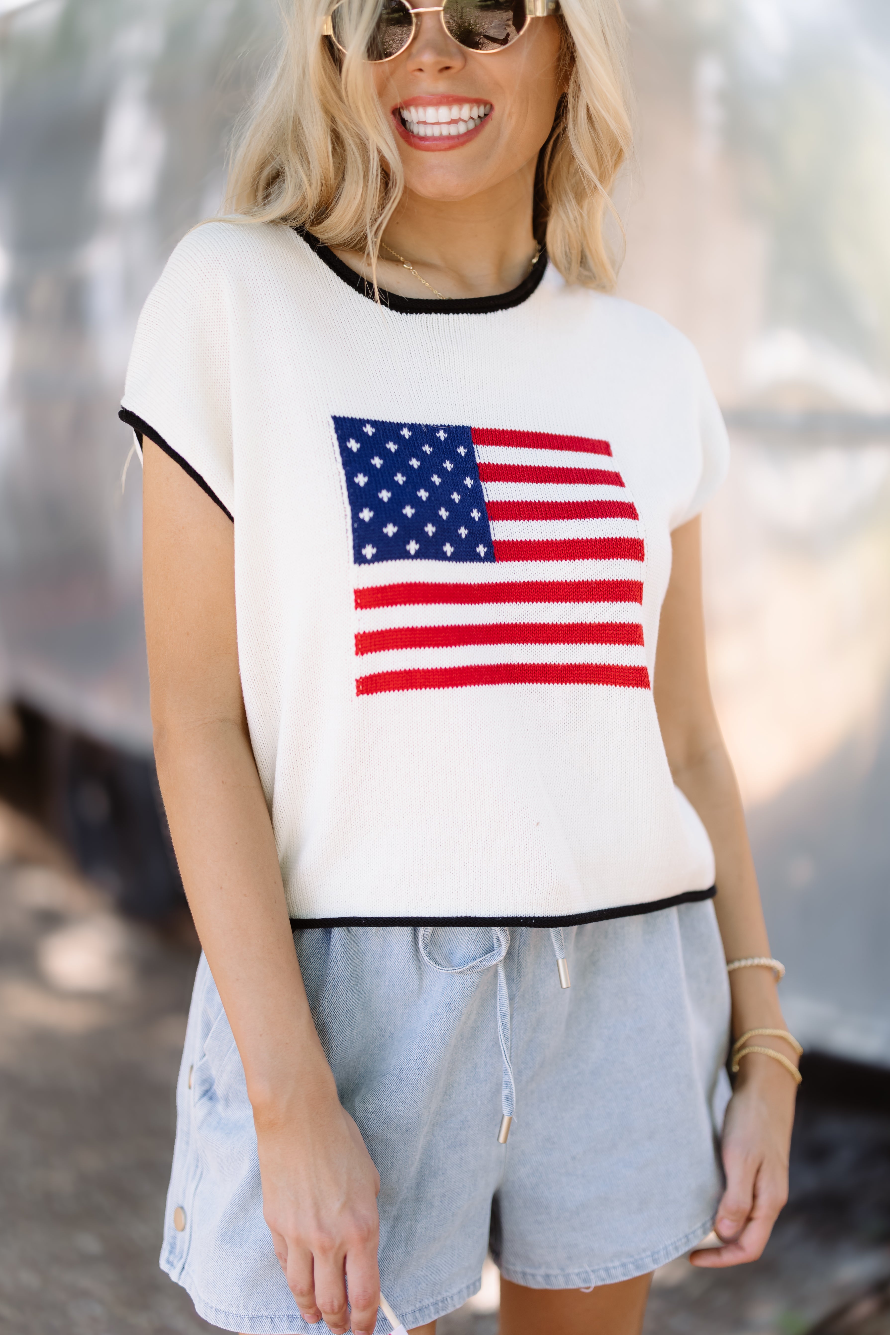 USA Flag Top - Cream