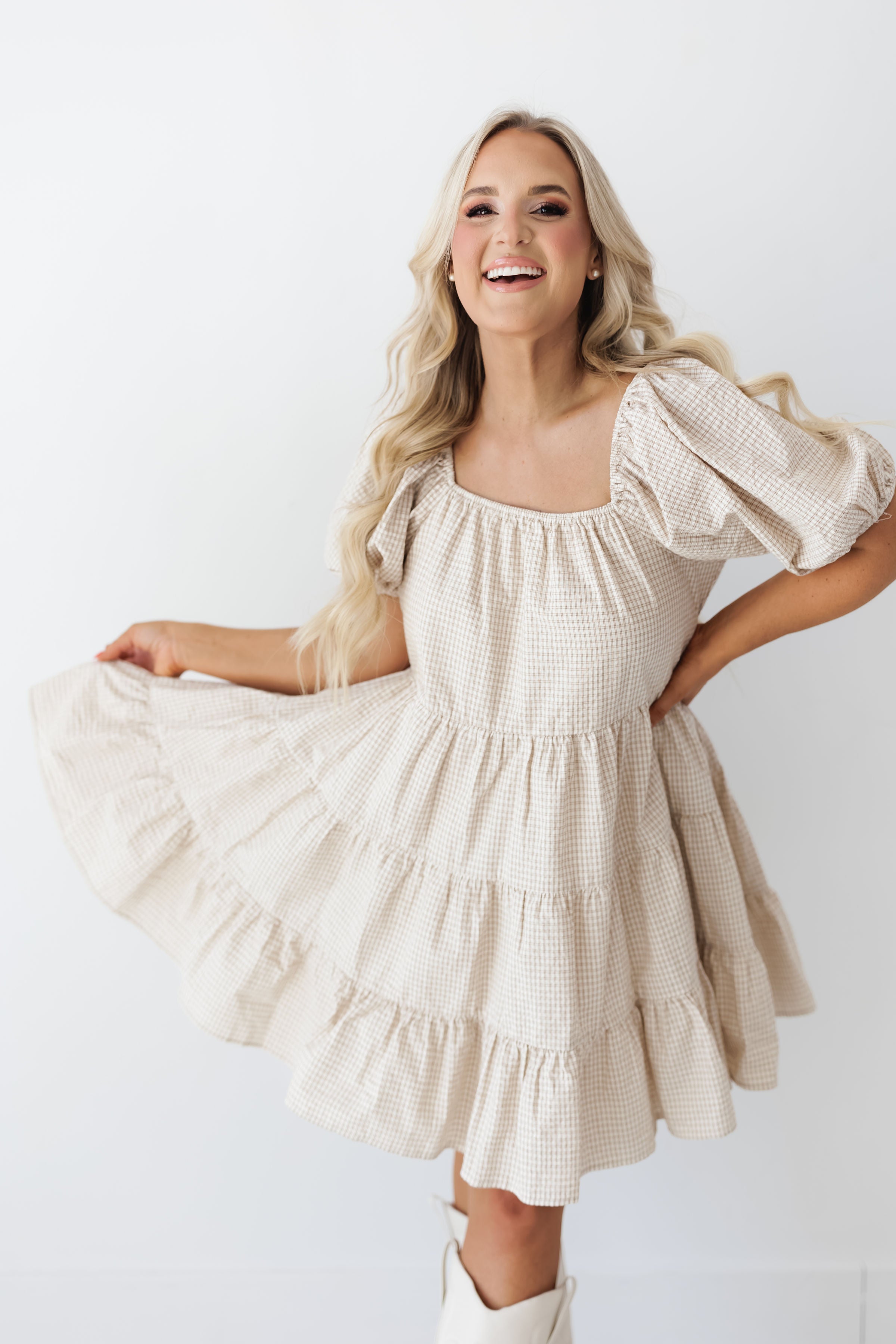 Kate Tiered Dress - Ivory/Mocha