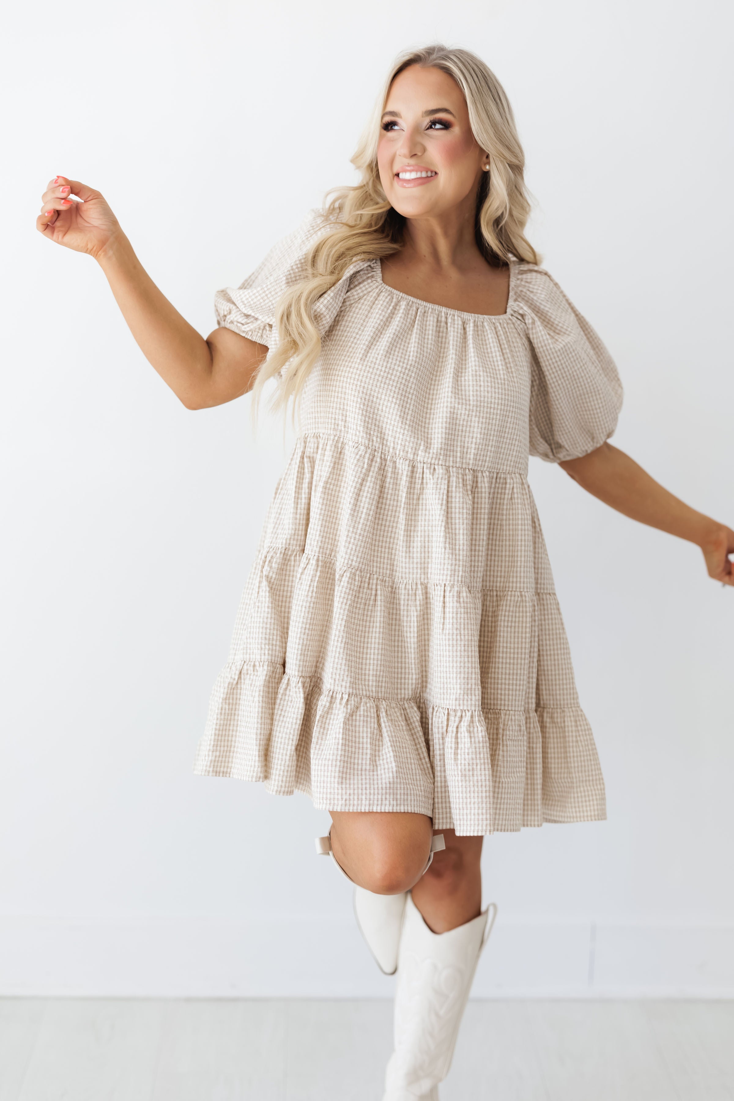 Kate Tiered Dress - Ivory/Mocha