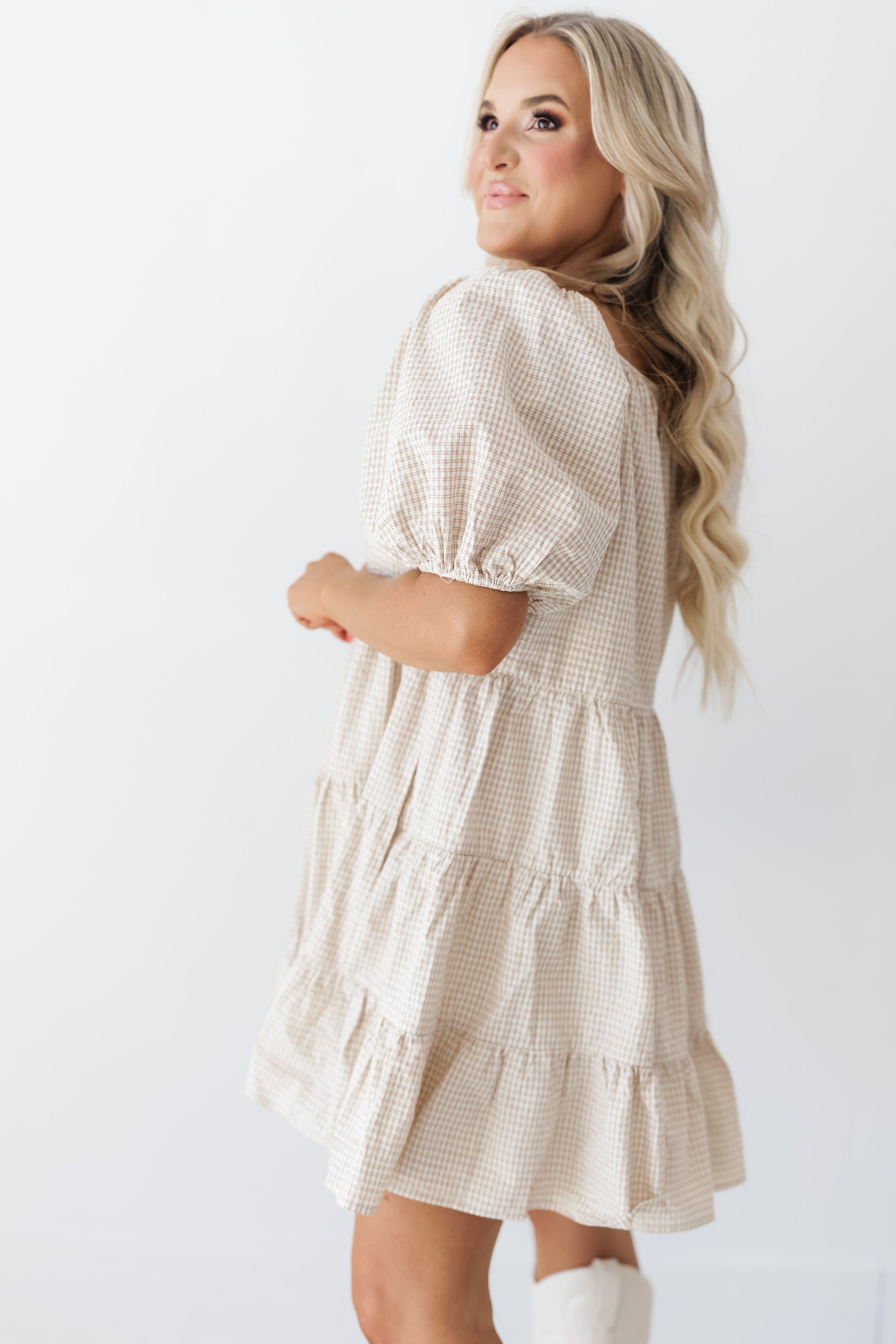 Kate Tiered Dress - Ivory/Mocha