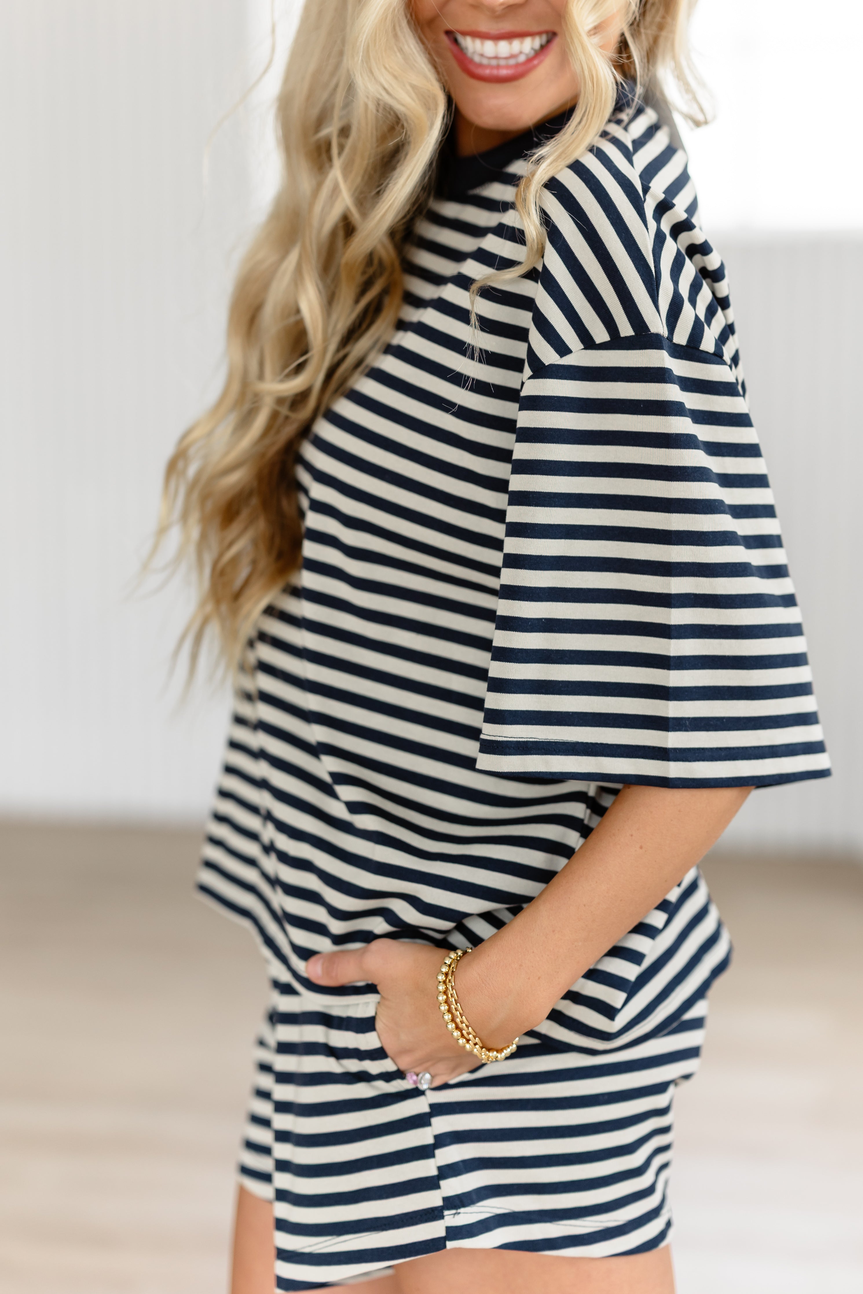 Sunday Soft Striped Top - Taupe/Navy