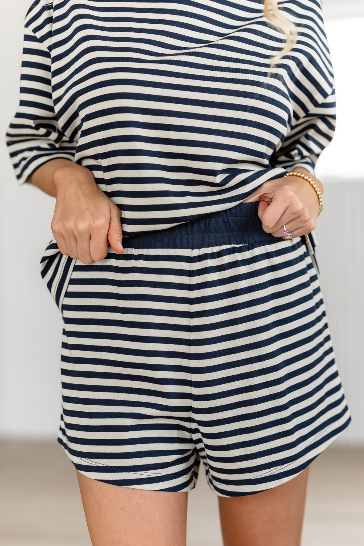 Sunday Soft Striped Shorts - Taupe/Navy