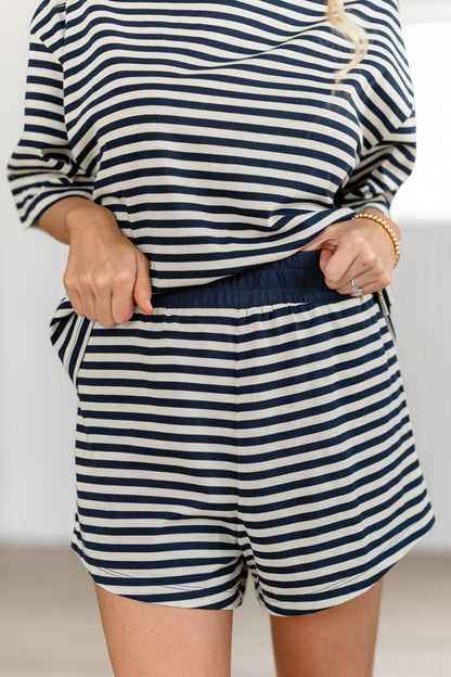 Sunday Soft Striped Shorts - Taupe/Navy