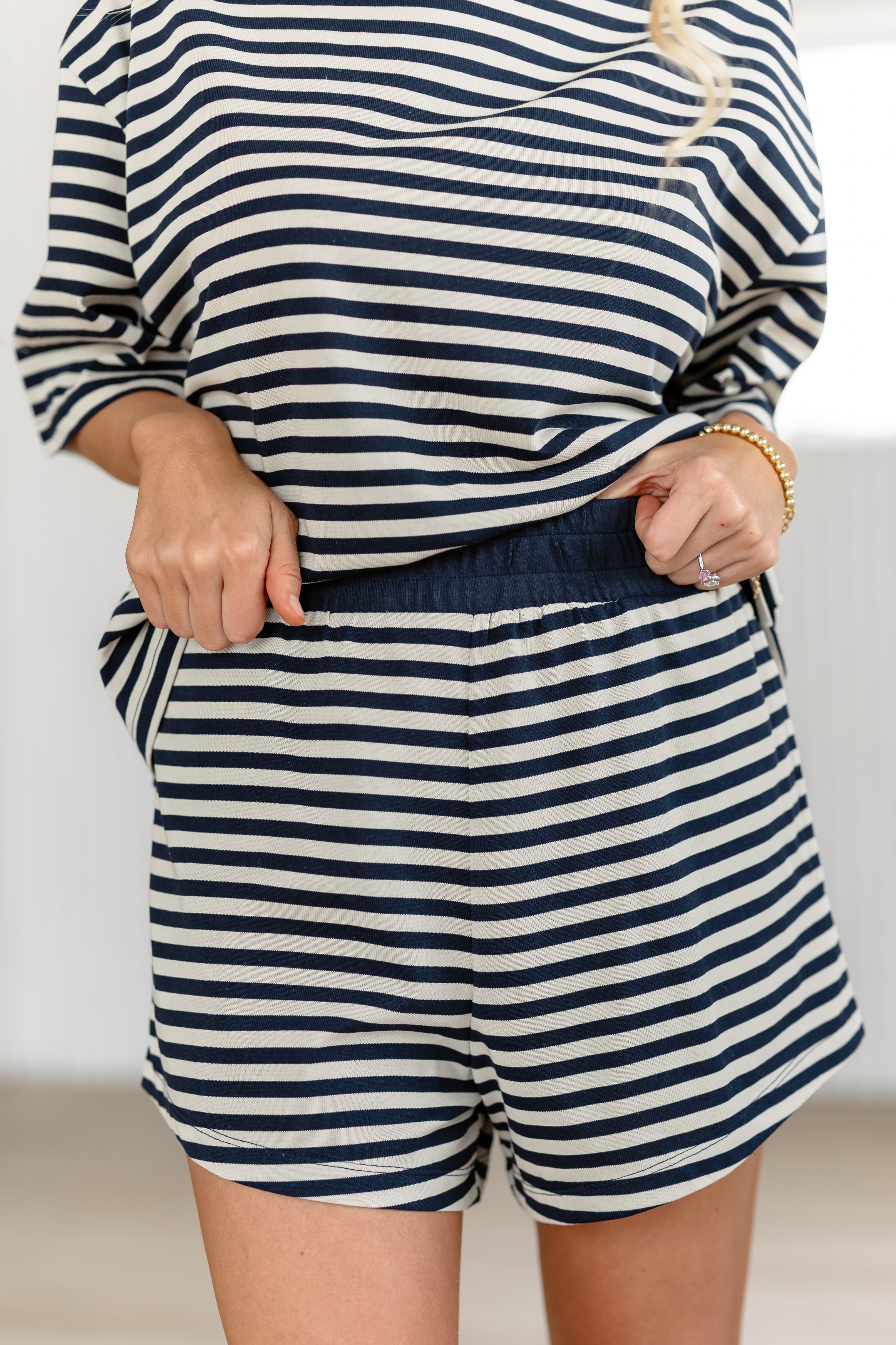 Sunday Soft Striped Shorts - Taupe/Navy