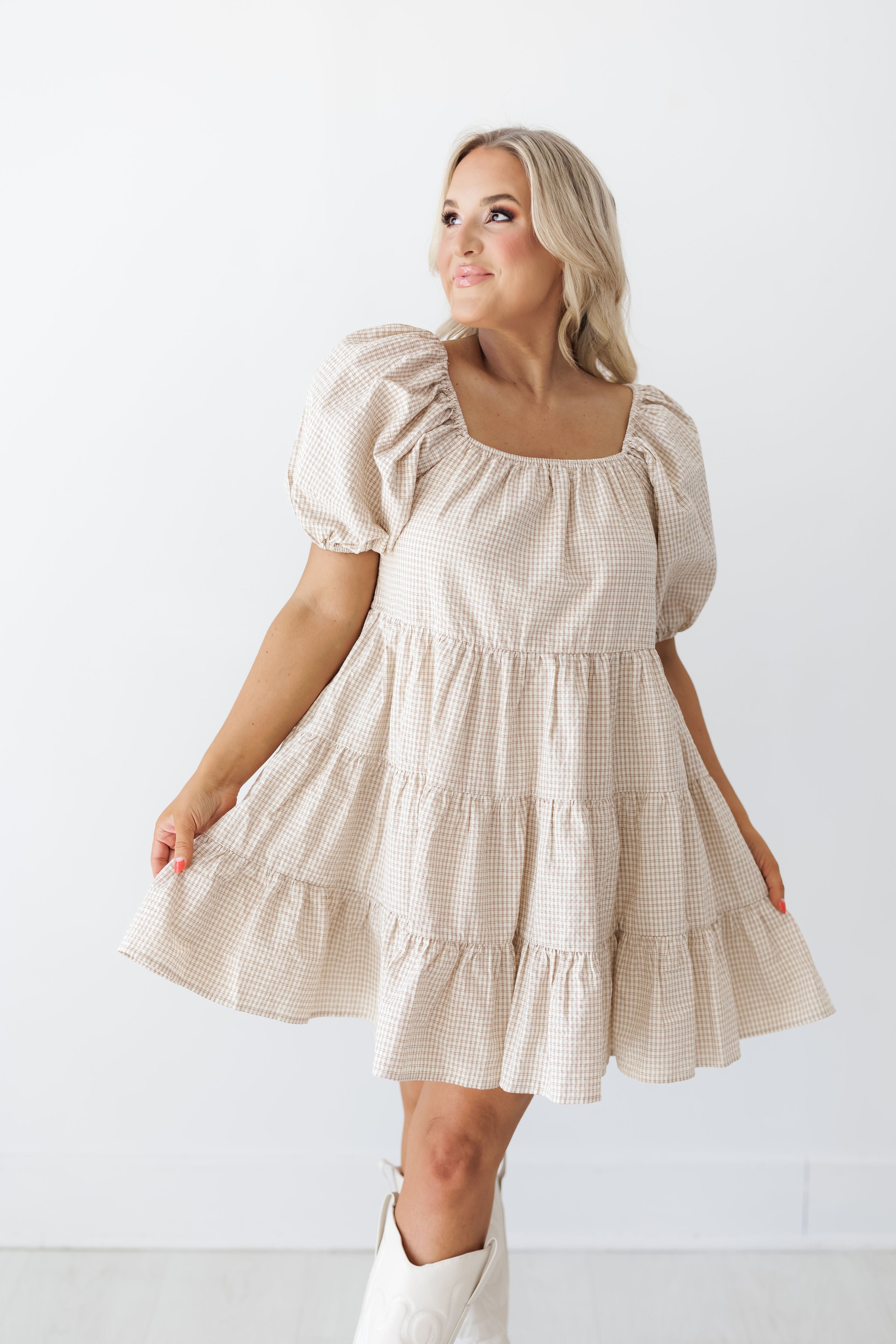 Kate Tiered Dress - Ivory/Mocha