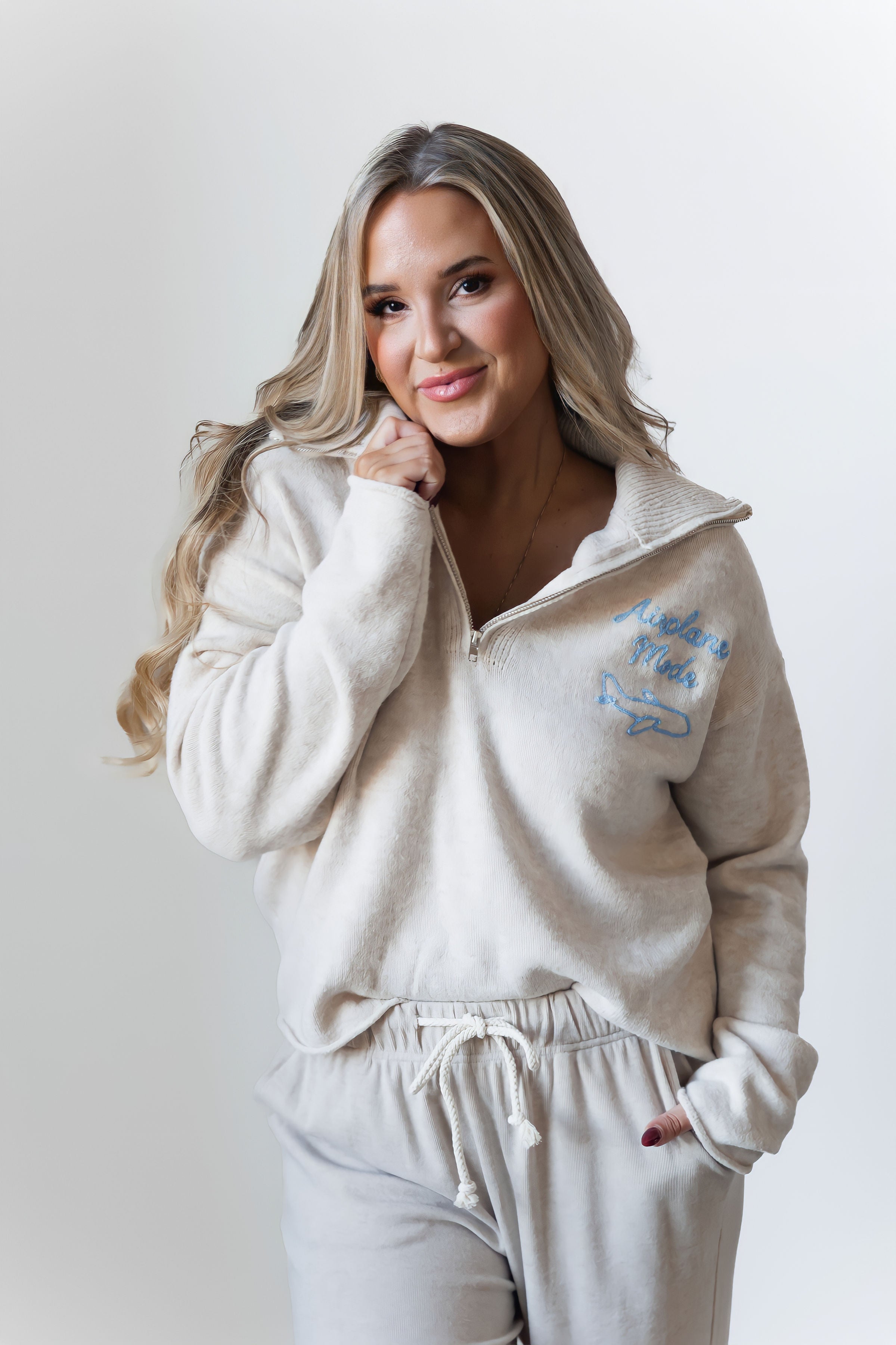 Airplane Mode Half Zip Sweater - Natural/Blue