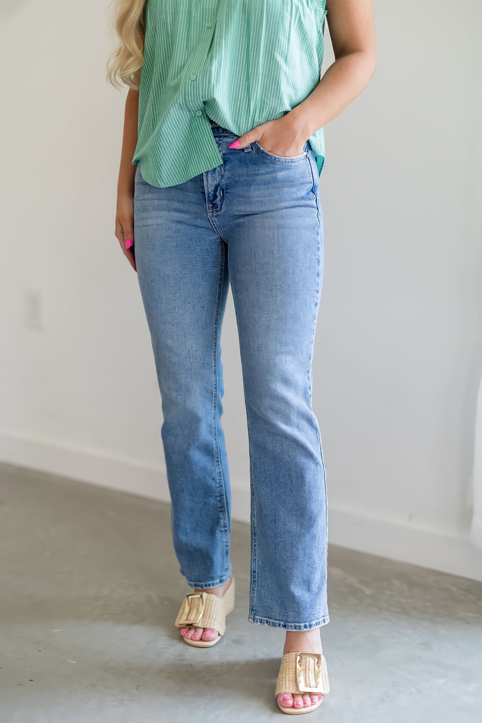 Saul Slim Cropped Bootcut Jeans - Medium Wash - FINAL SALE