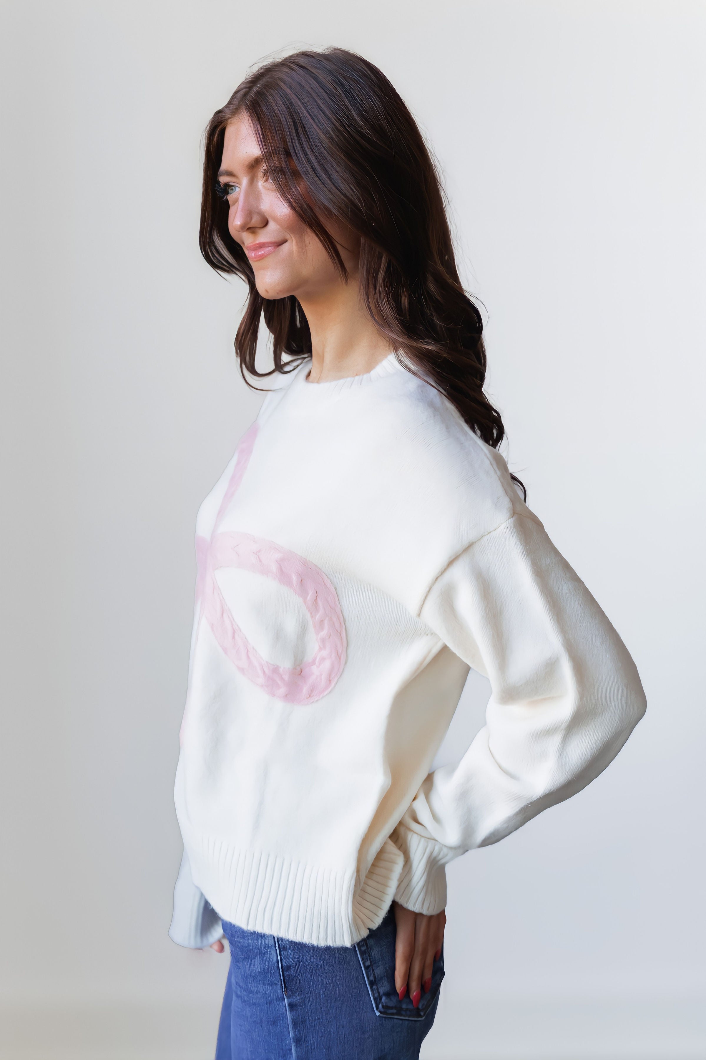 Lorri Cable Knit Bow Sweater - Cream/Pink