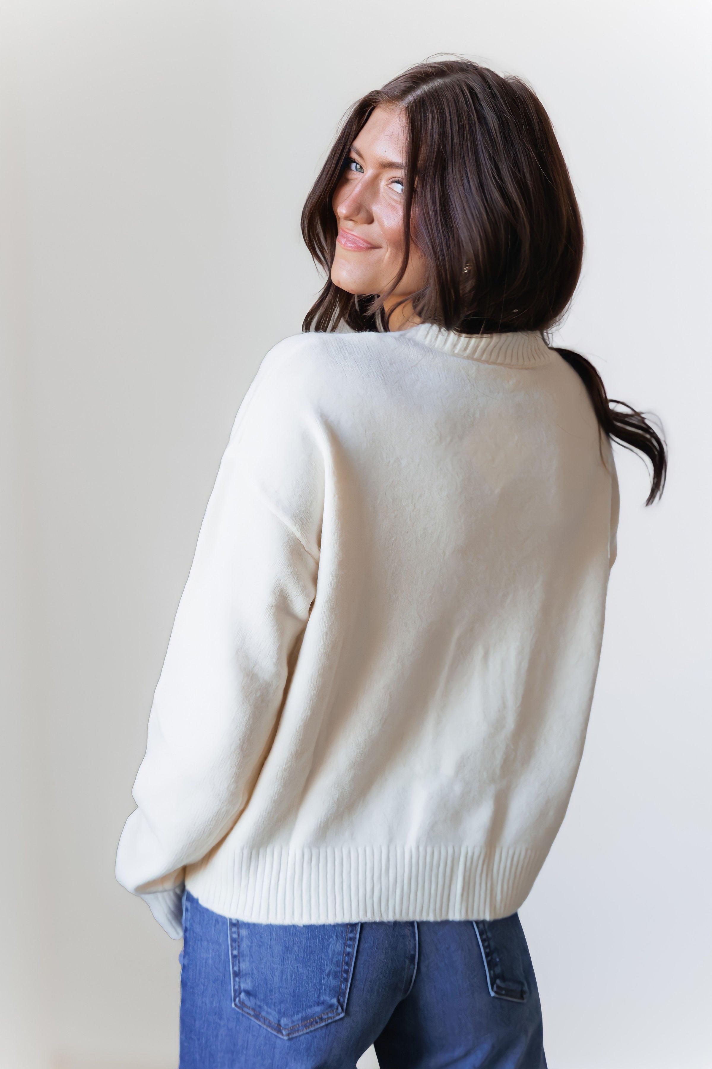 Lorri Cable Knit Bow Sweater - Cream/Pink