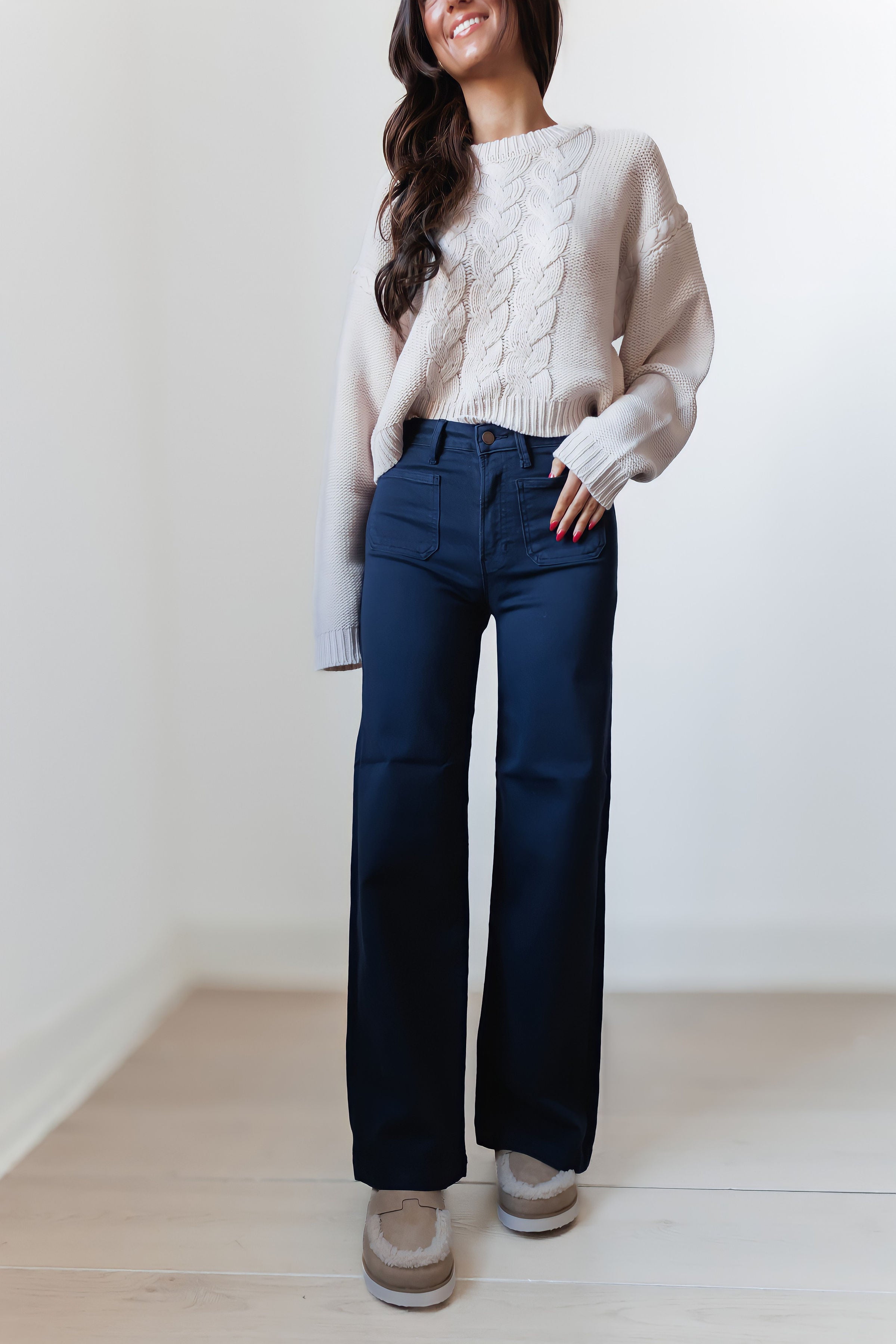 Dean Mini Patch Pocket Wide Jeans - Navy