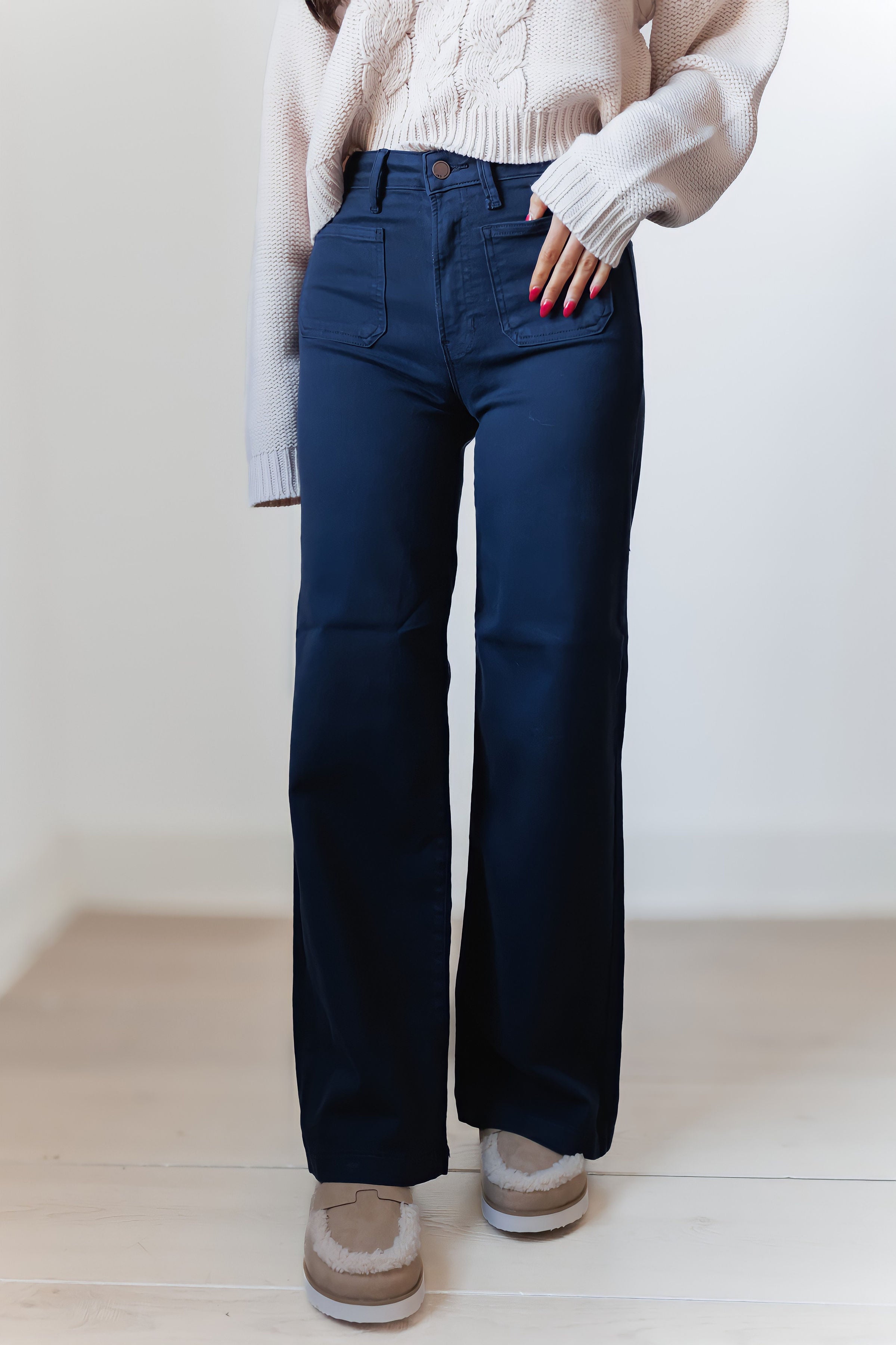 Dean Mini Patch Pocket Wide Jeans - Navy