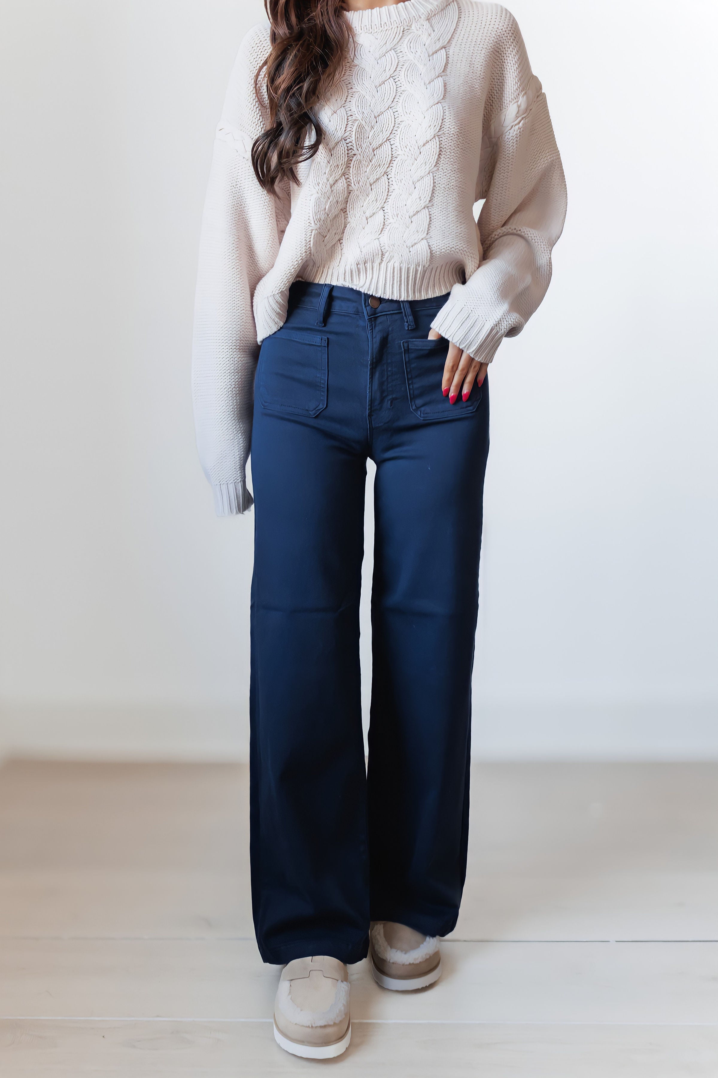 Dean Mini Patch Pocket Wide Jeans - Navy