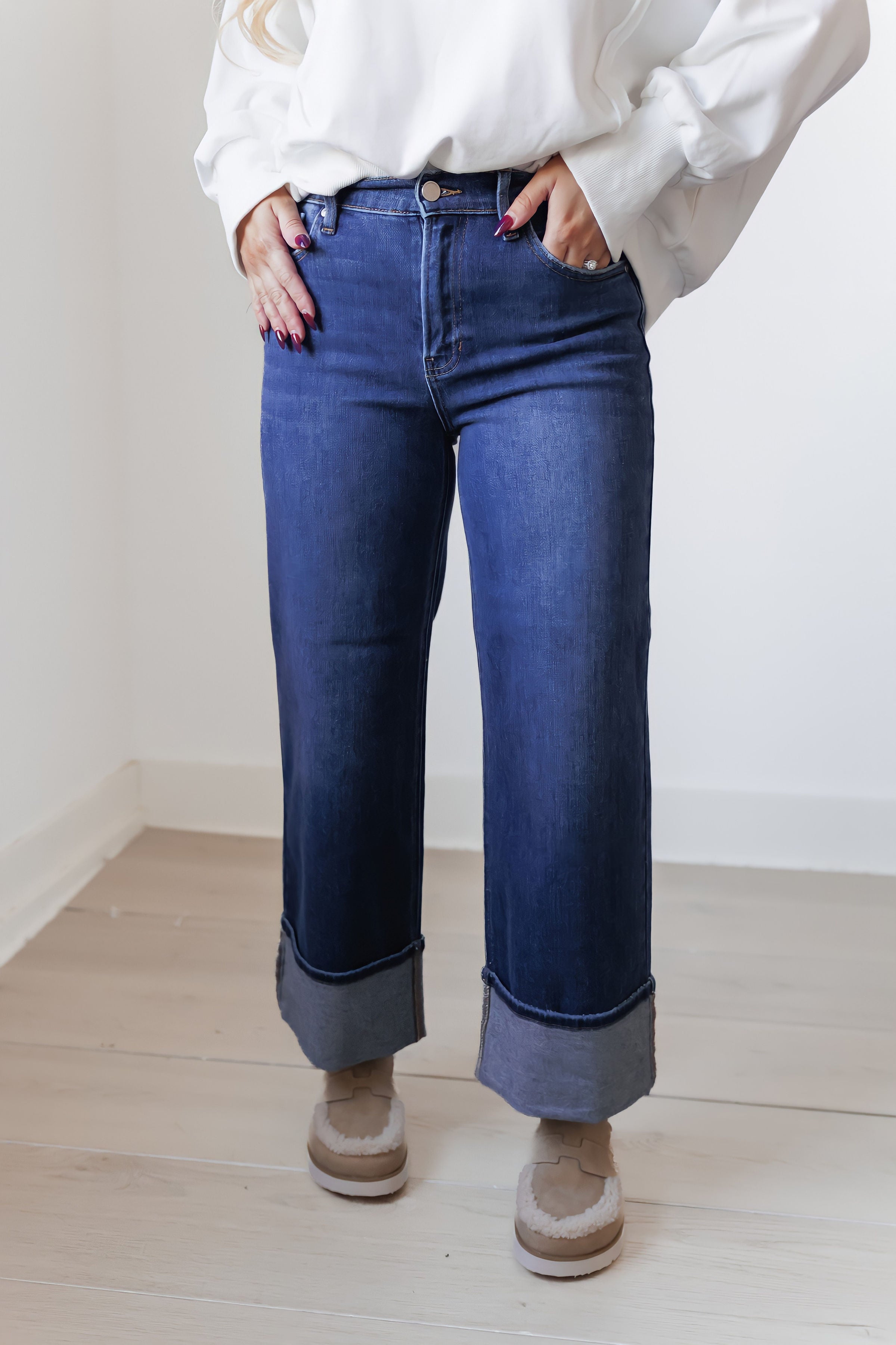 Lee Petite Cuffed Slim Wide Jeans