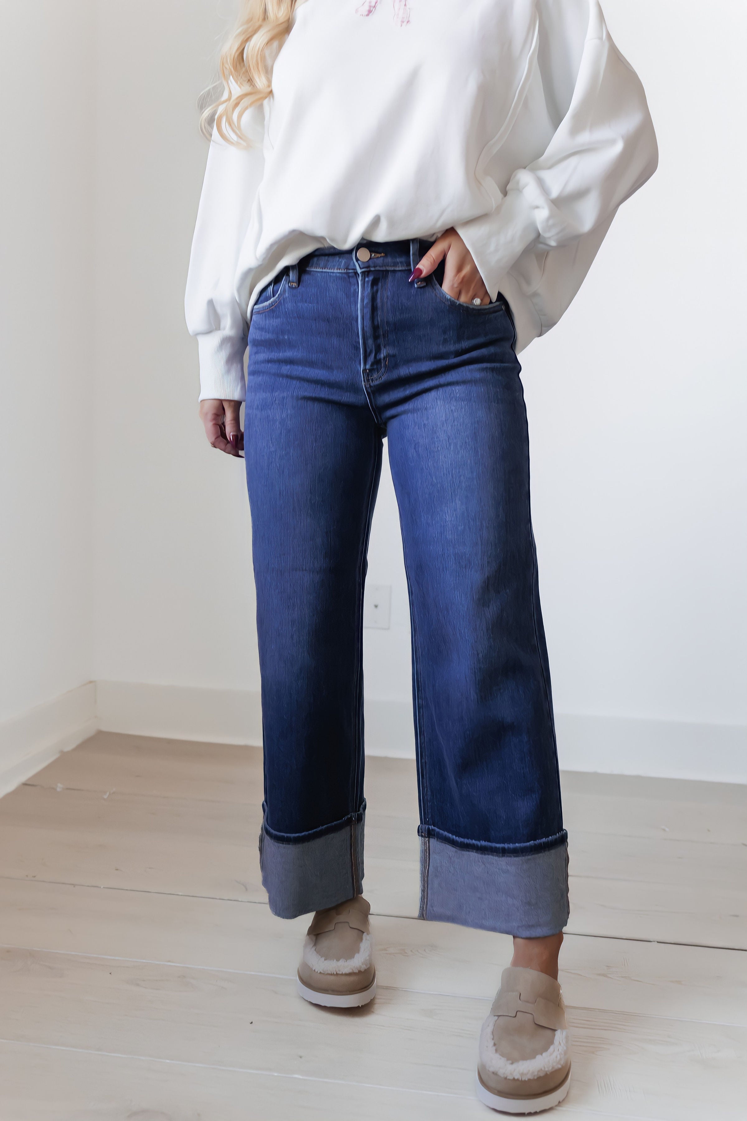 Lee Petite Cuffed Slim Wide Jeans