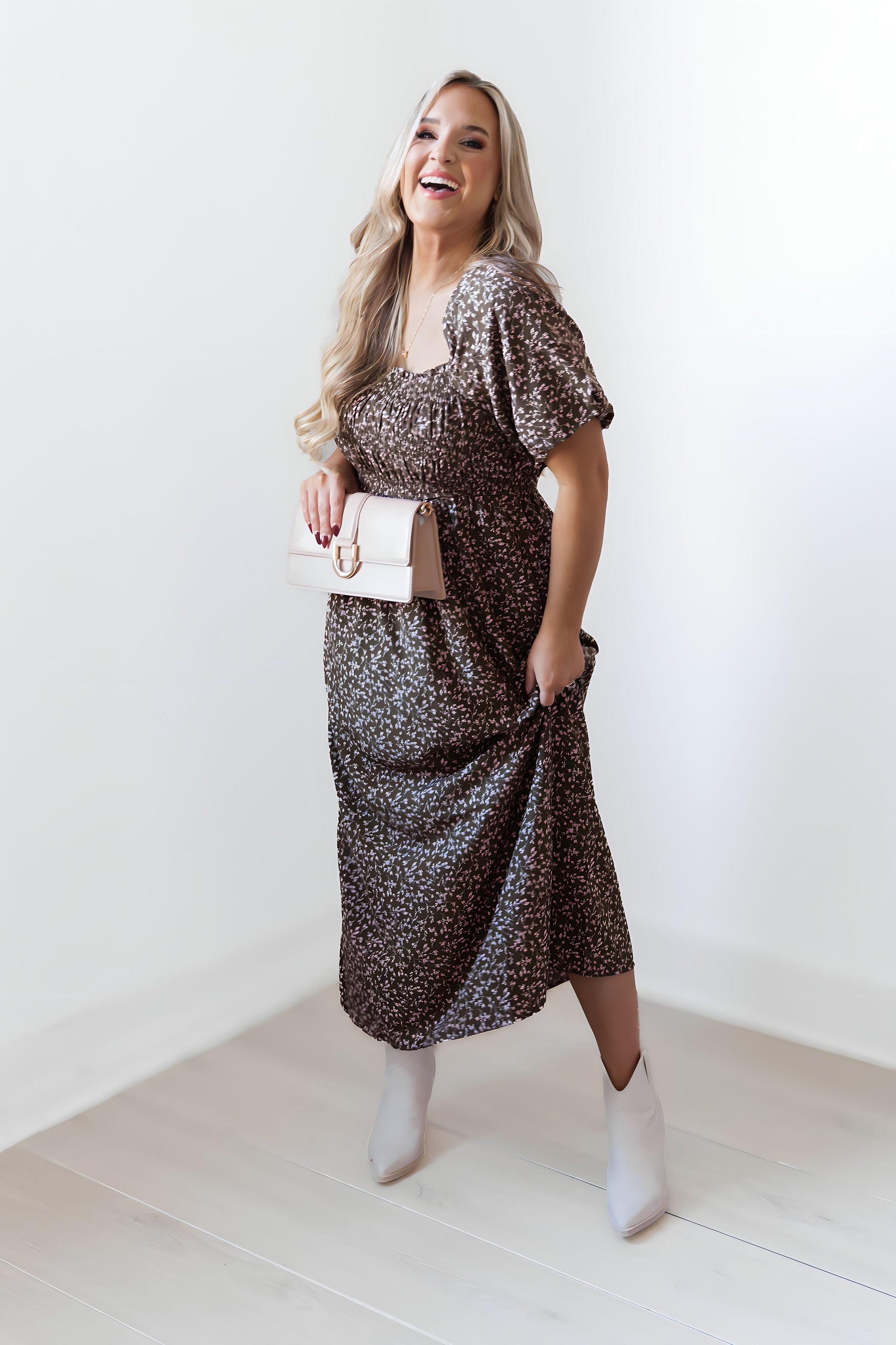 Cassidy Dress - Olive/Pink