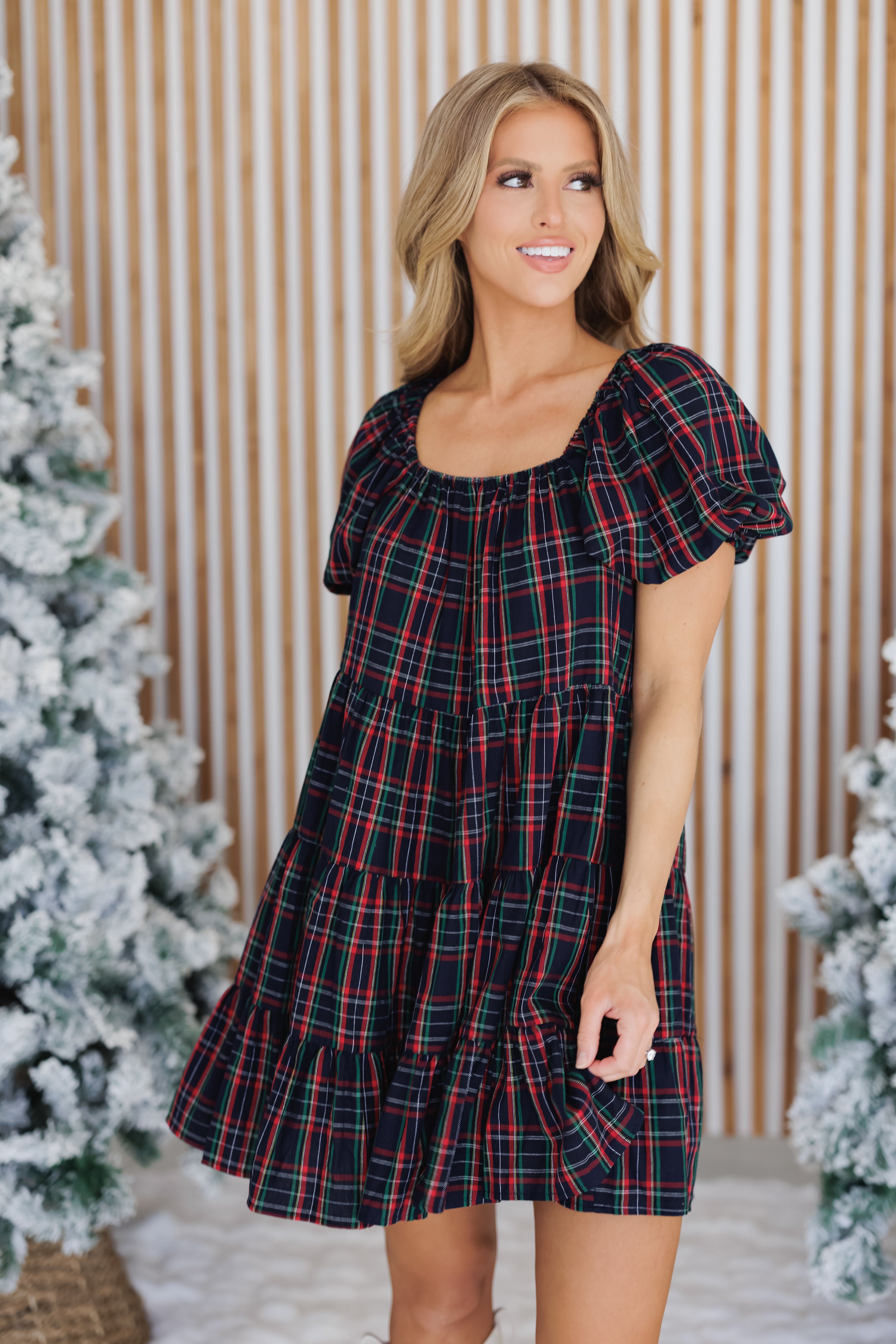 Holiday Charm Dress - Navy/Red