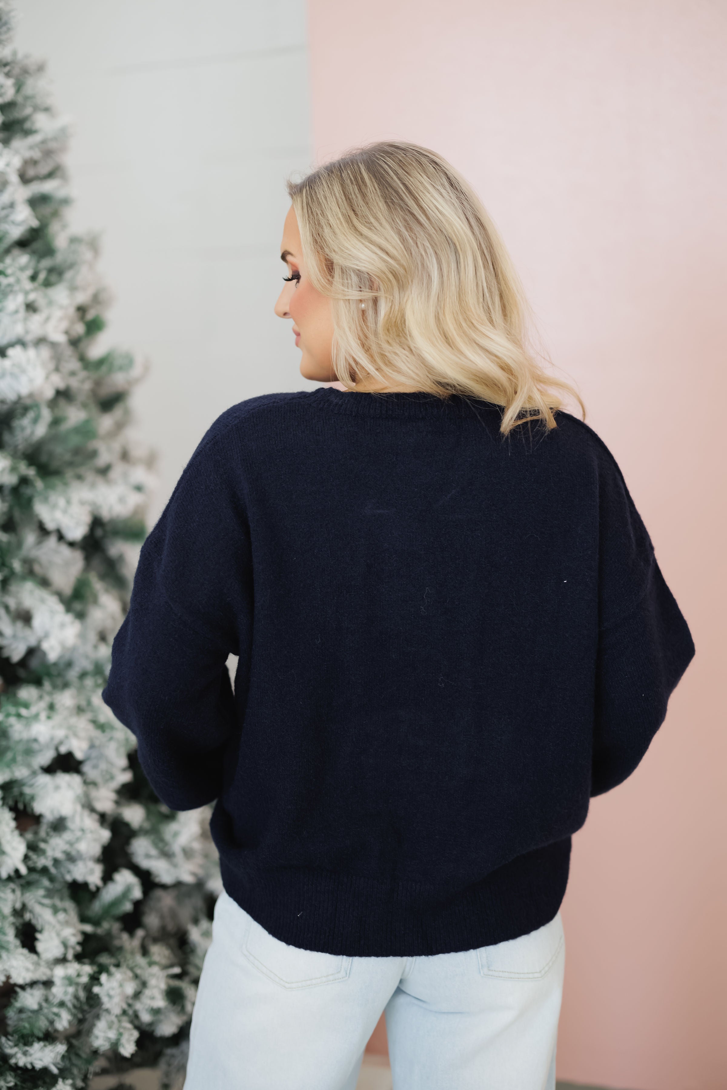 Sparkly Christmas Tree Sweater -  Navy