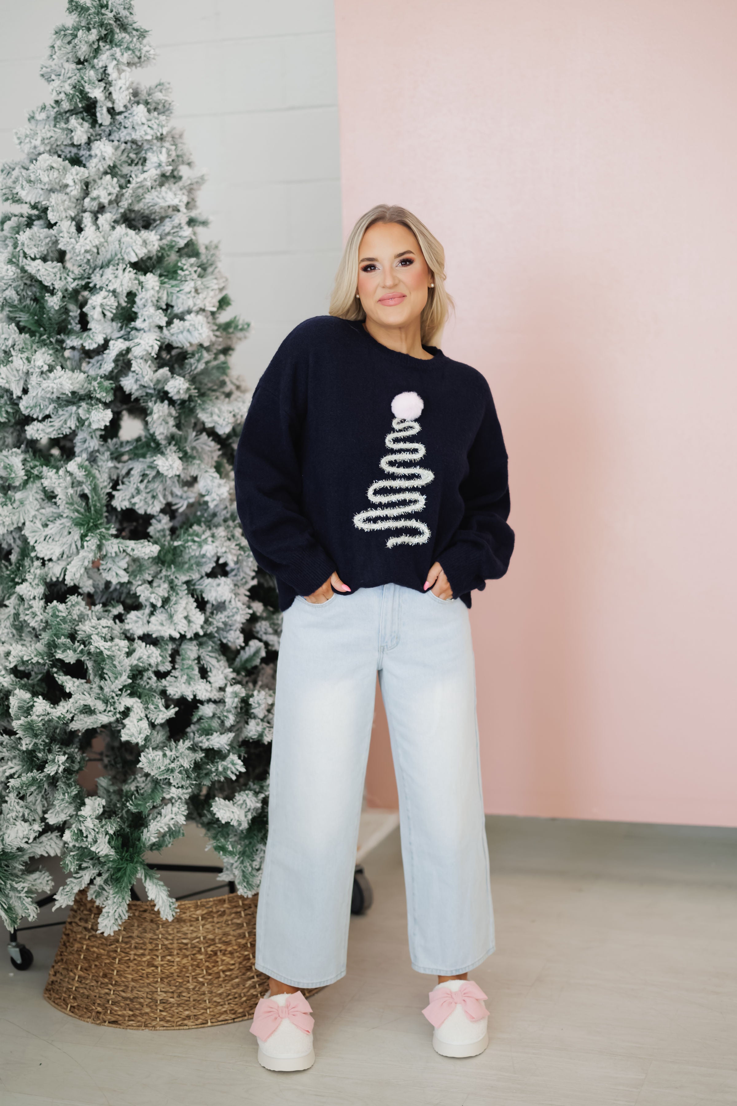 Sparkly Christmas Tree Sweater -  Navy