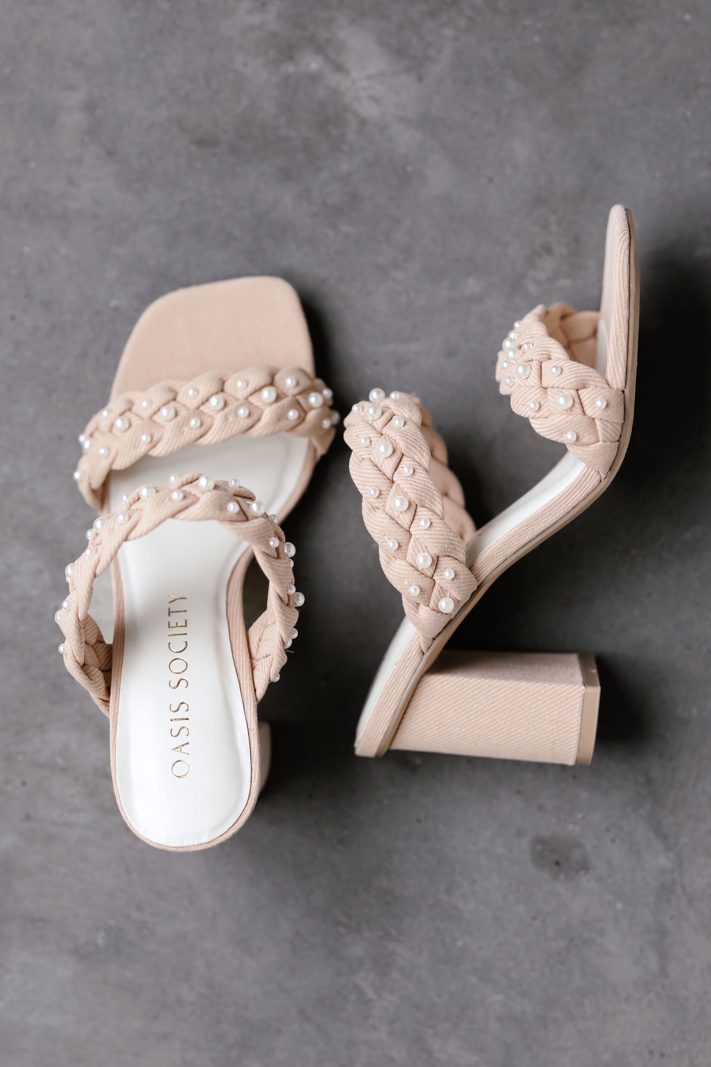 Oasis Society: Parisa Braided Pearl Heel Sandal - Apricot