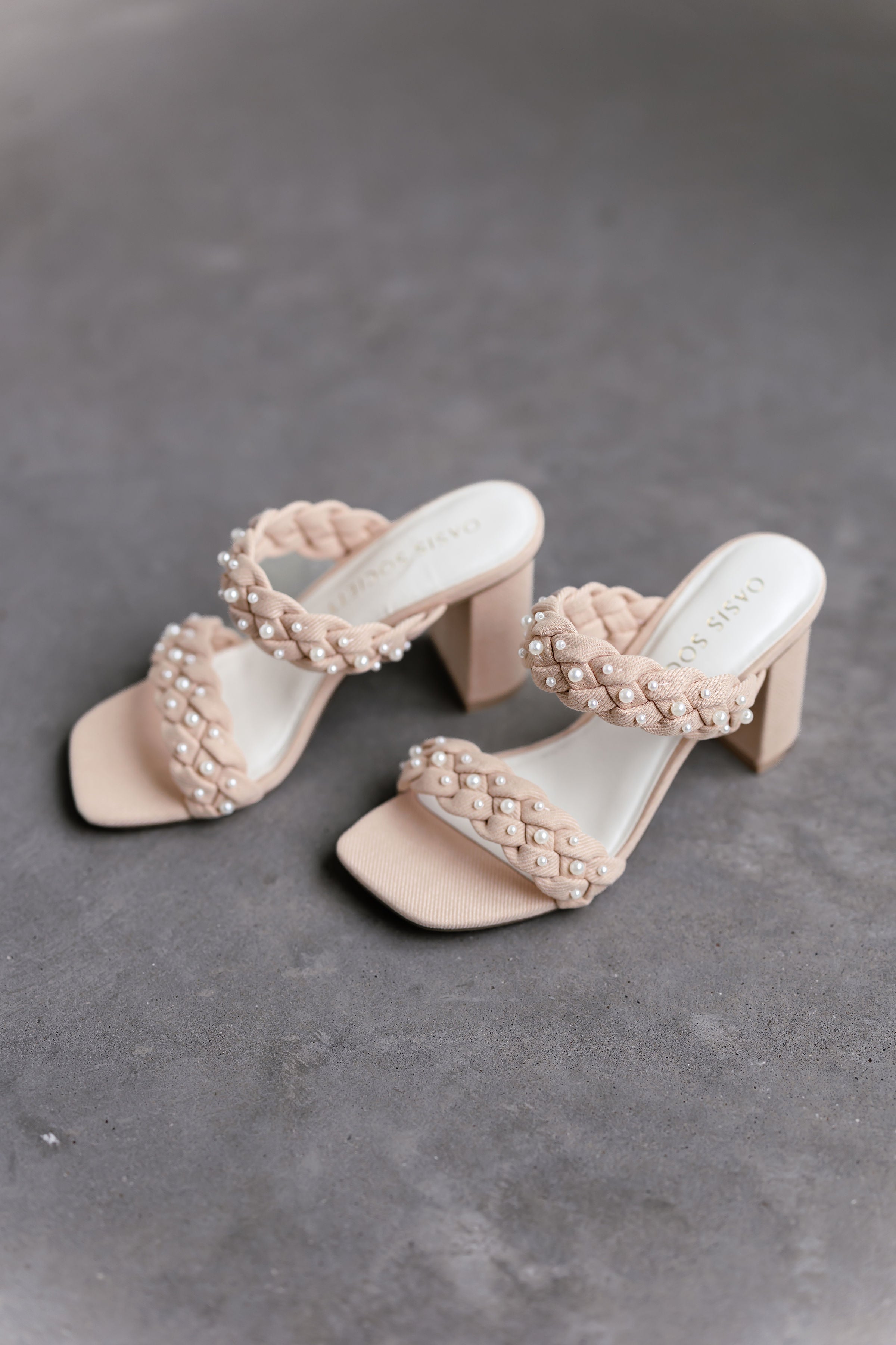 Oasis Society: Parisa Braided Pearl Heel Sandal - Apricot
