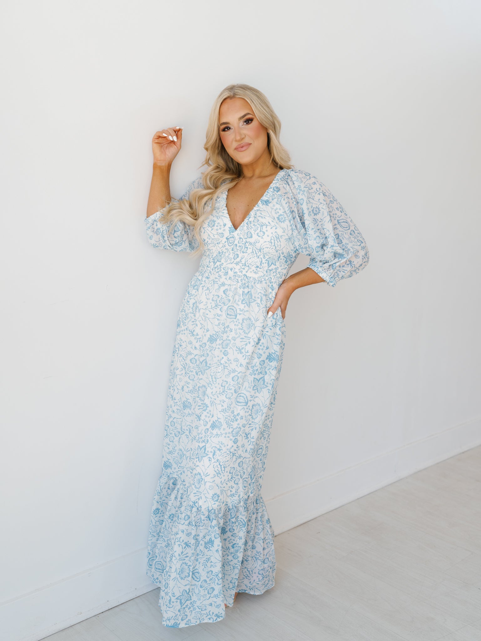 Nellie Maxi Dress - Ivory/Blue - FINAL SALE