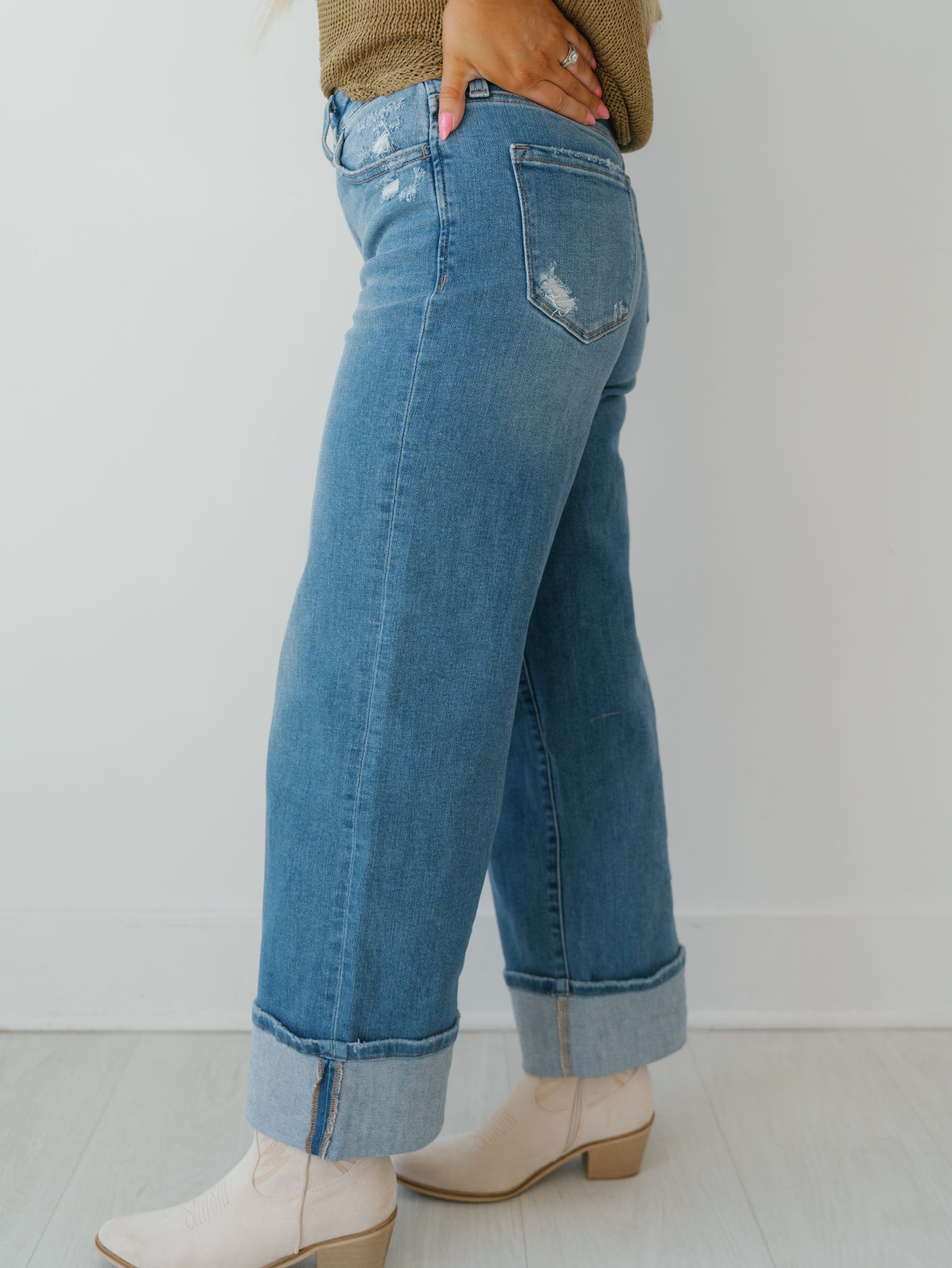 Moore High Rise Cuff Wide Jeans