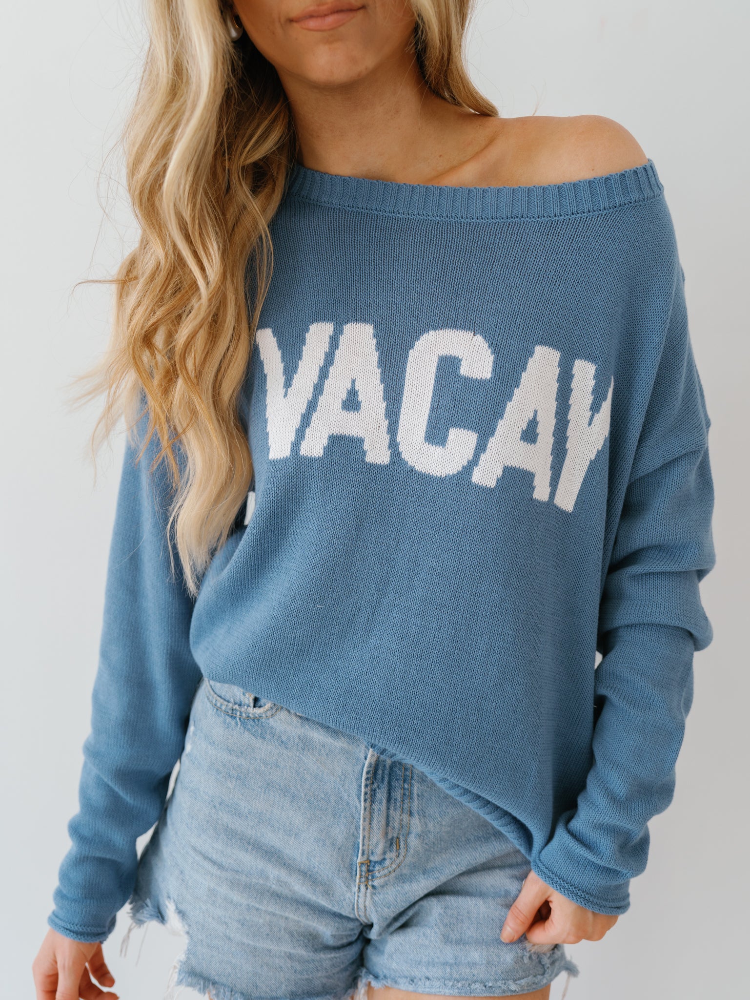 Vacay Sweater - Pacific/Off White-FINAL SALE