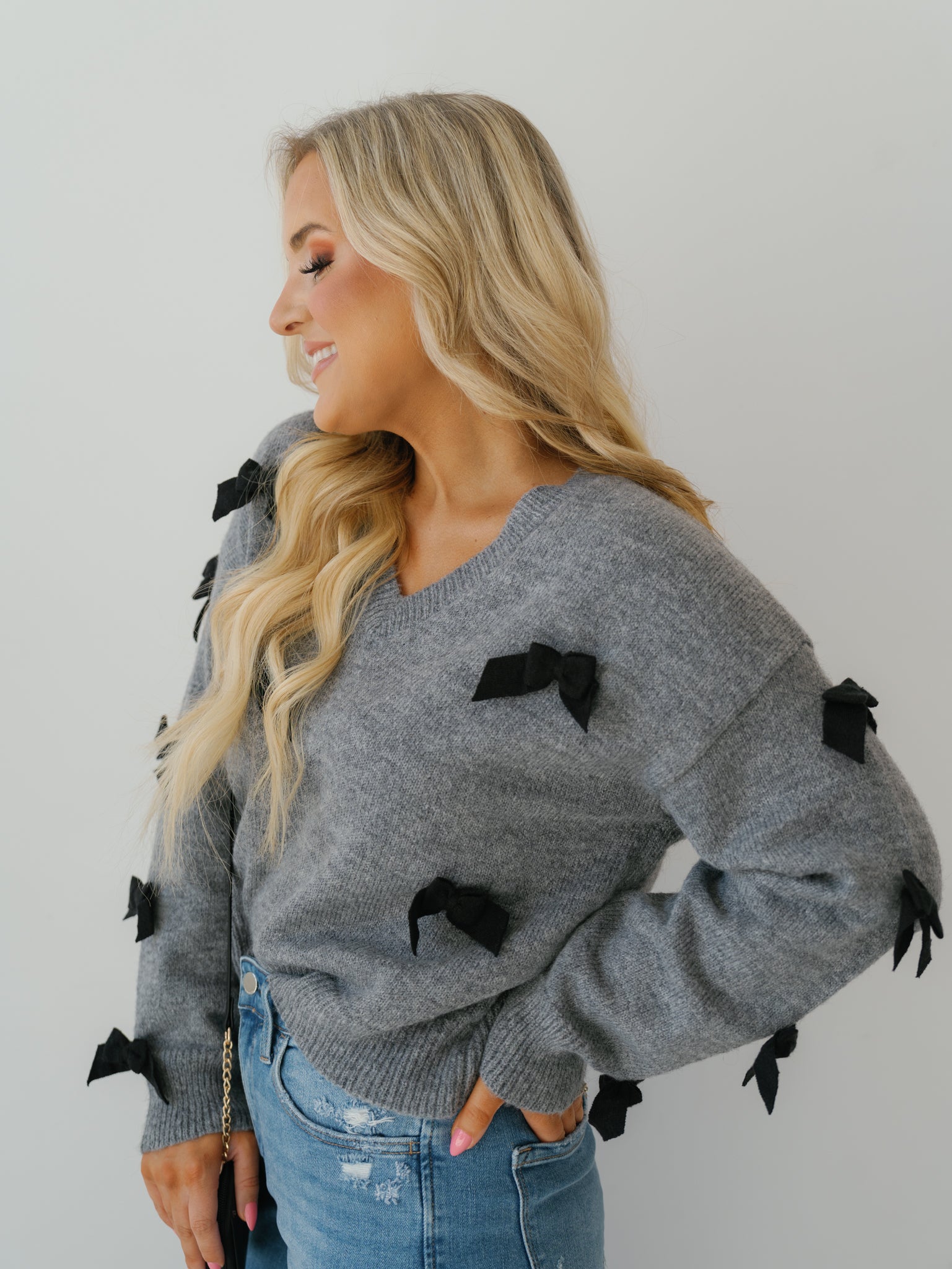 Rhiannon Bow Detail Sweater - Charcoal