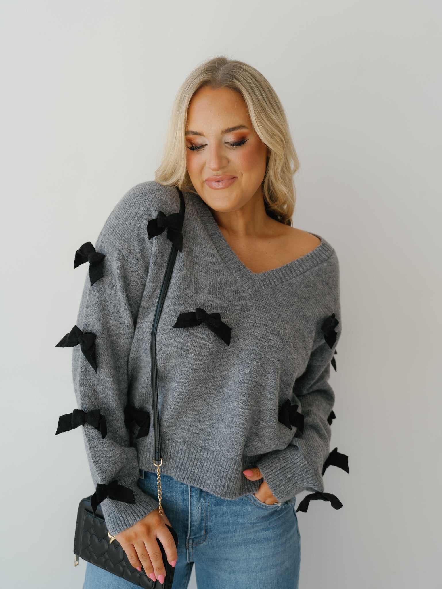 Rhiannon Bow Detail Sweater - Charcoal