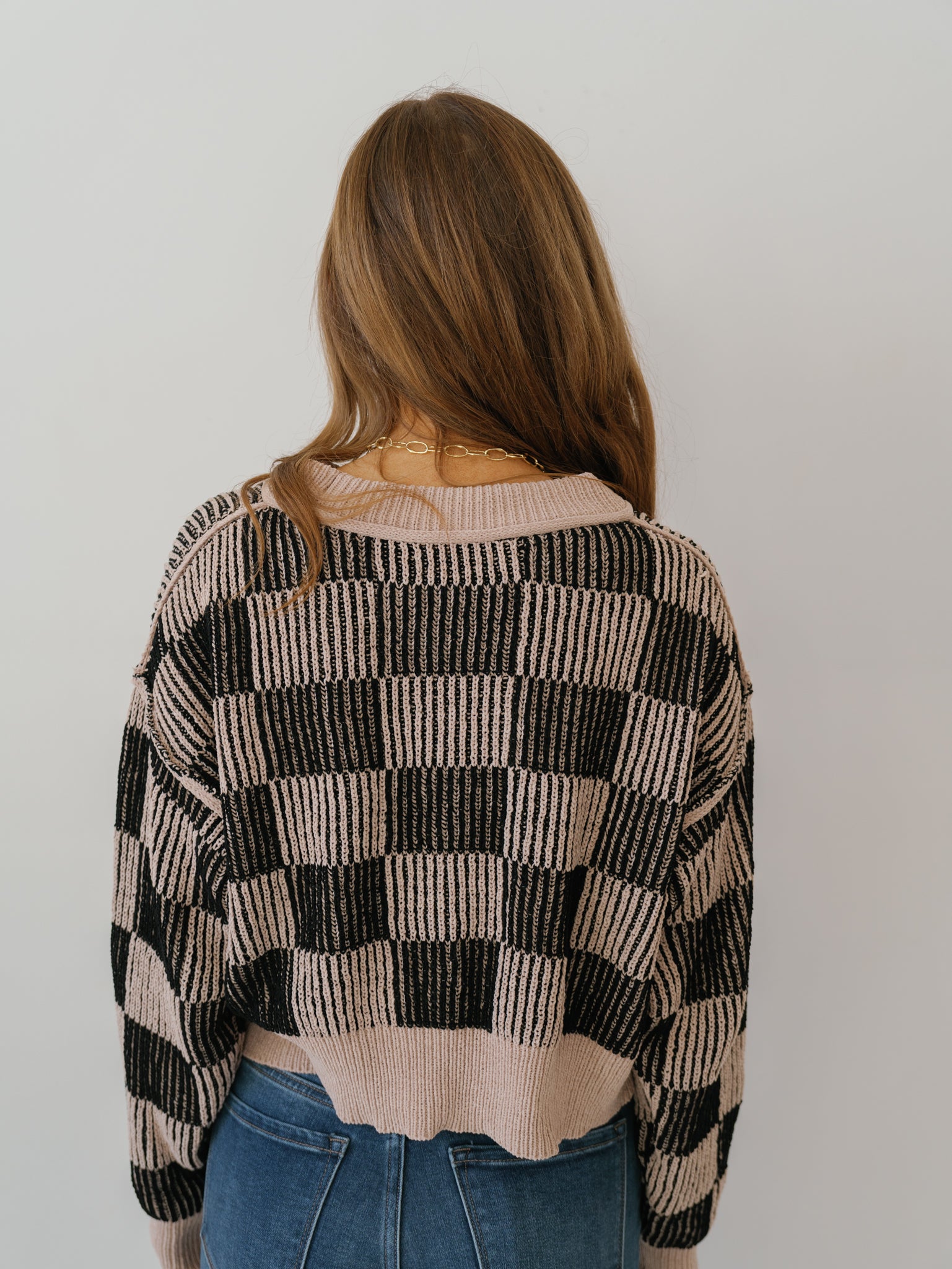 Calista Checkerboard Sweater - Beige/Black