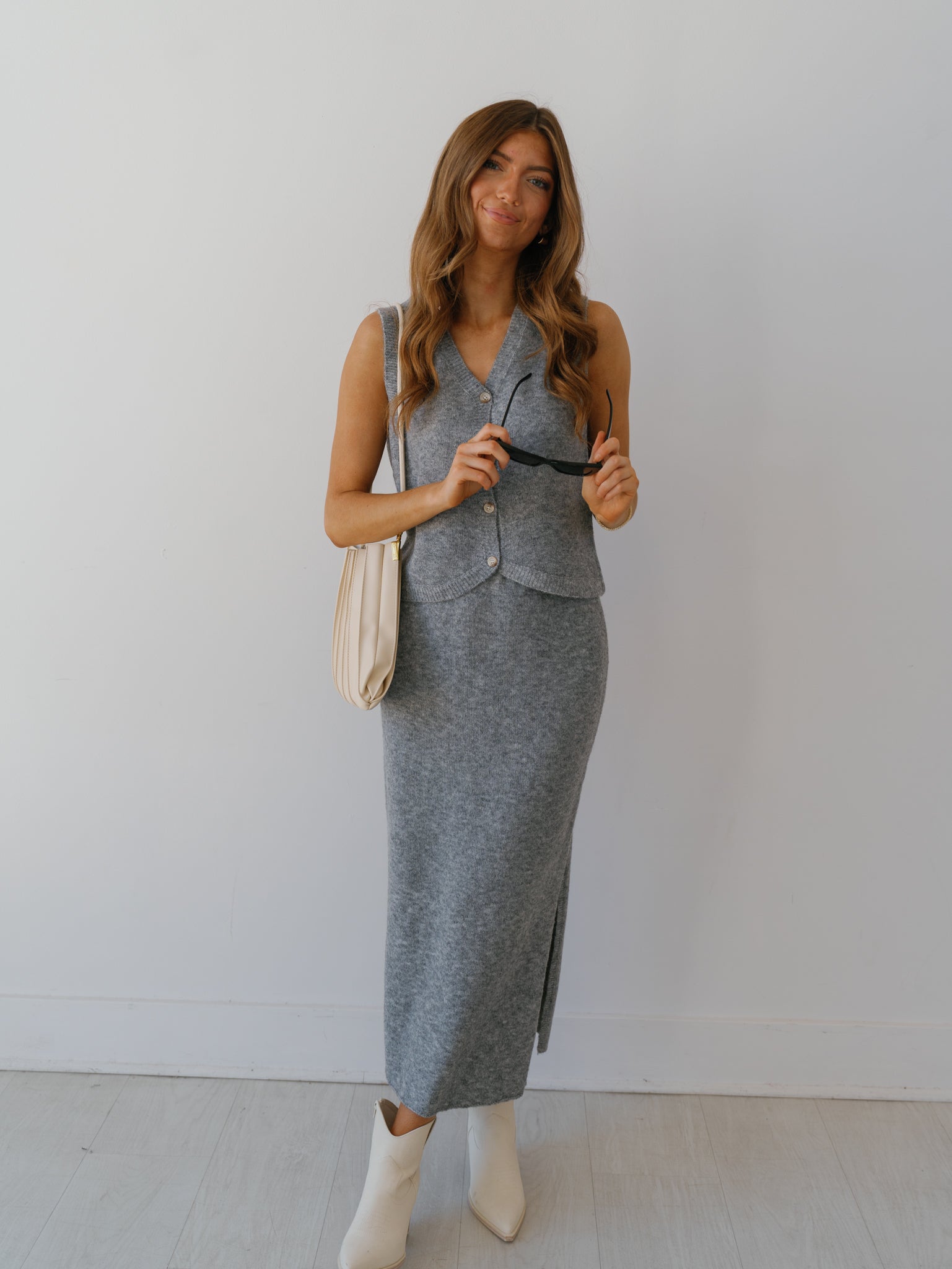 Alyson Sweater Vest - H. Grey