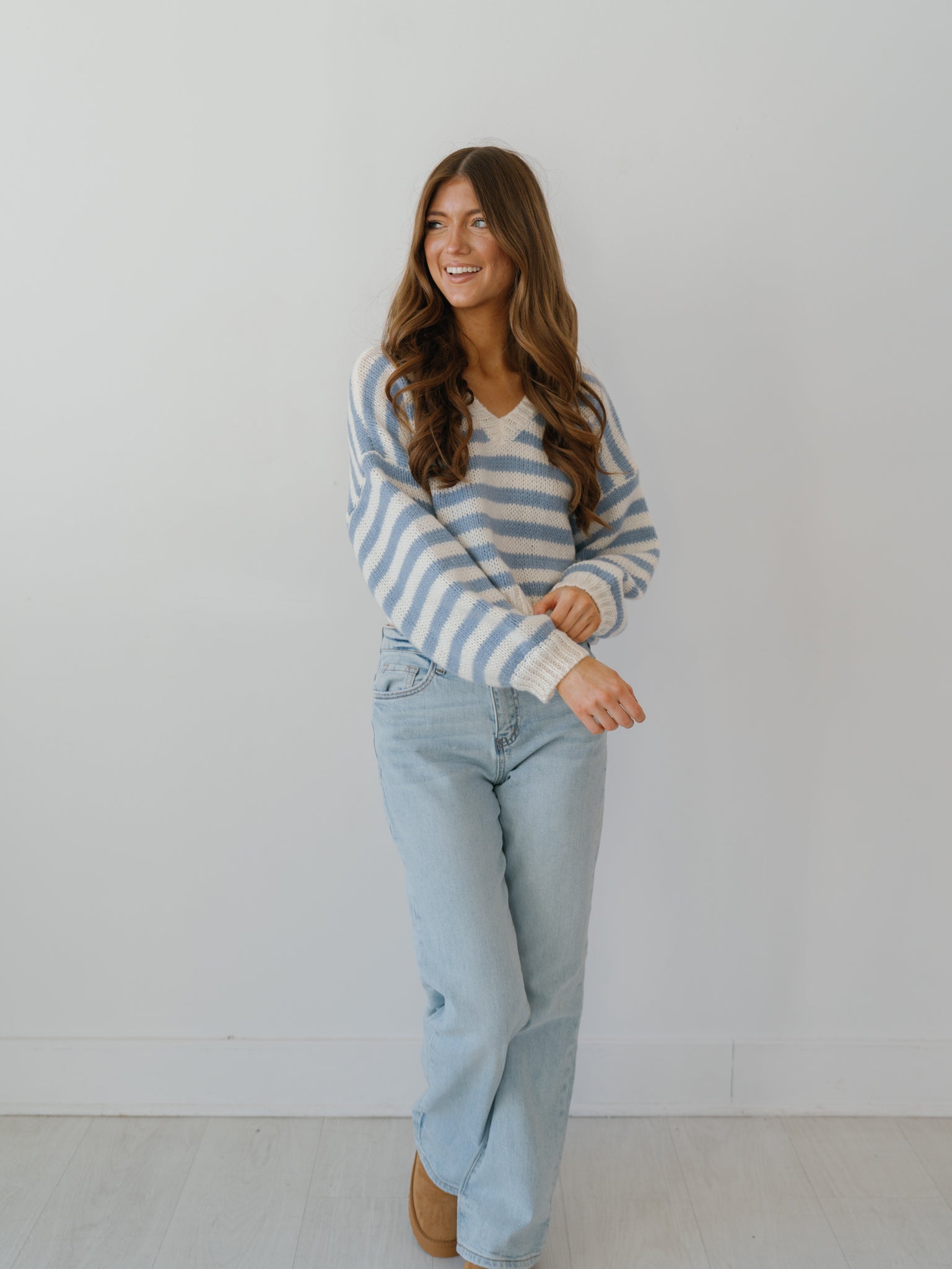 Cozy Moments Sweater - White/Lt. Blue Stripe