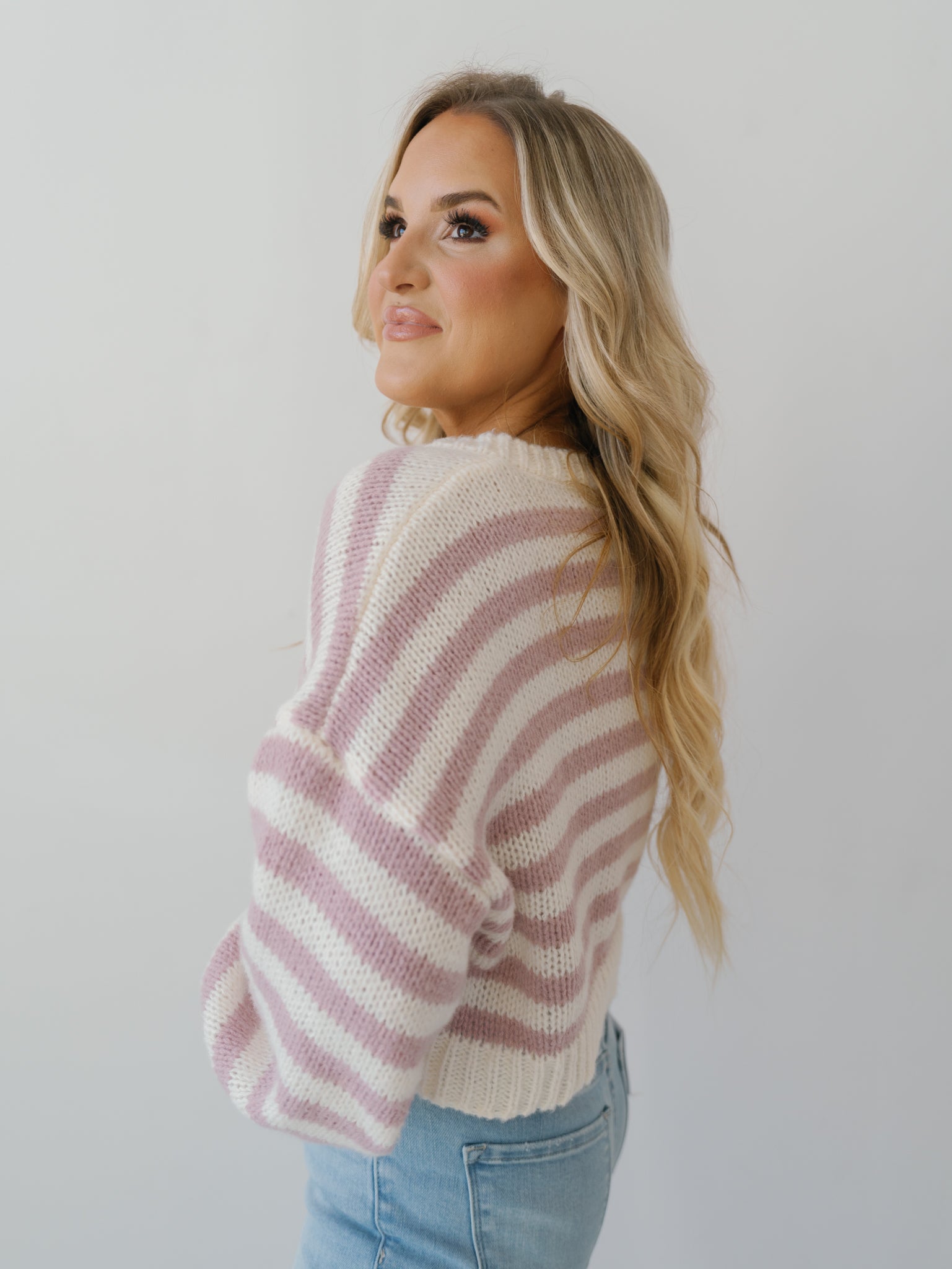 Cozy Moments Sweater - White/Pink Stripe