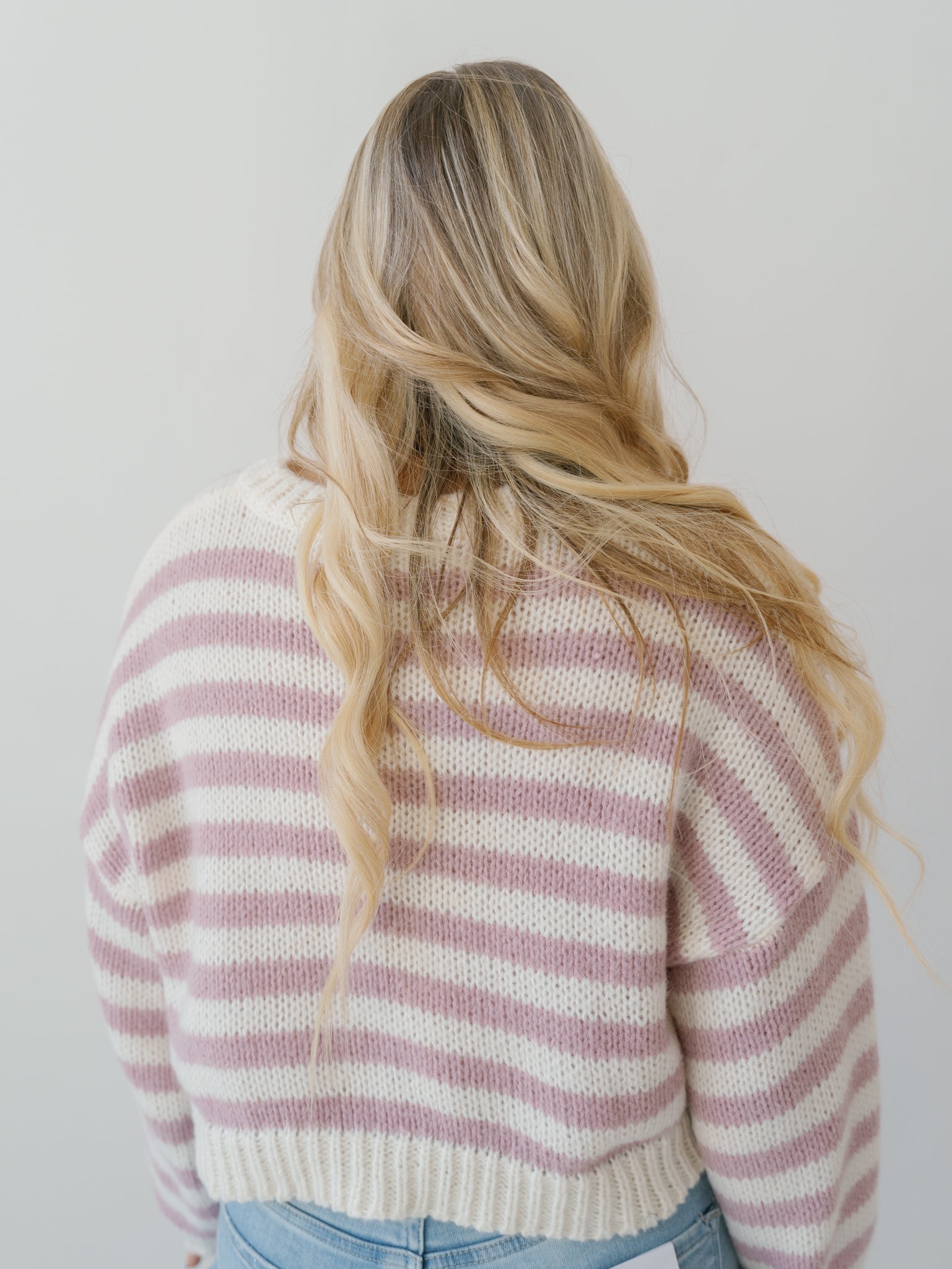 Cozy Moments Sweater - White/Pink Stripe